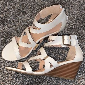 Strappy white and silver wedge heel sandals